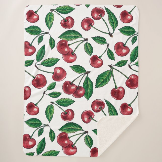 Couverture Sherpa Cerises rouges sur blanc (Devant)