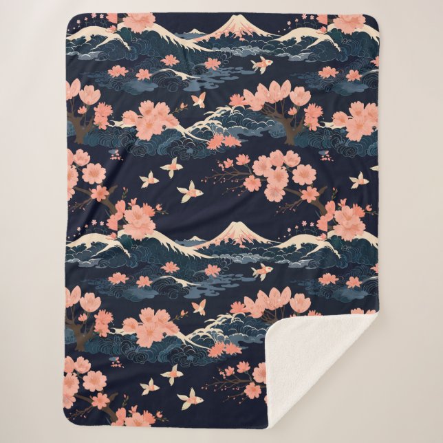 Couverture Sherpa Cerisier Sakura Inspiré du Japon (Devant)