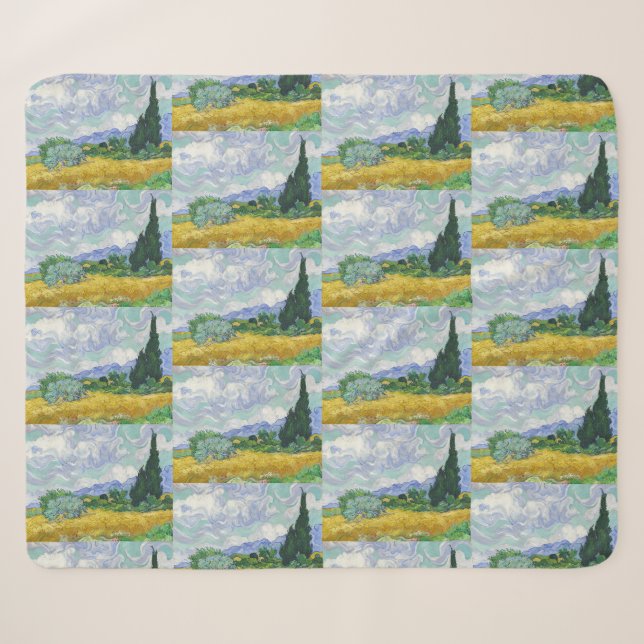 Couverture Sherpa Champ de blé avec Cyprès par Vincent van Gogh (Devant (Horizontal))