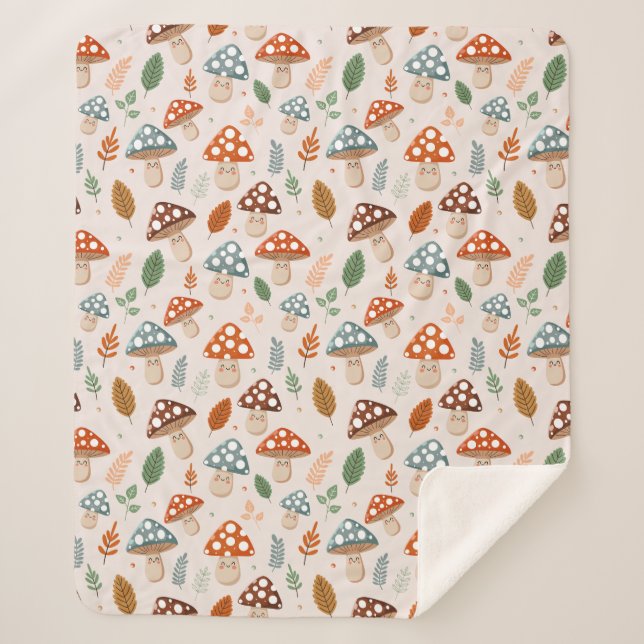 Couverture Sherpa Champignon, Feuillage d'automne, Motif de la natur (Devant)