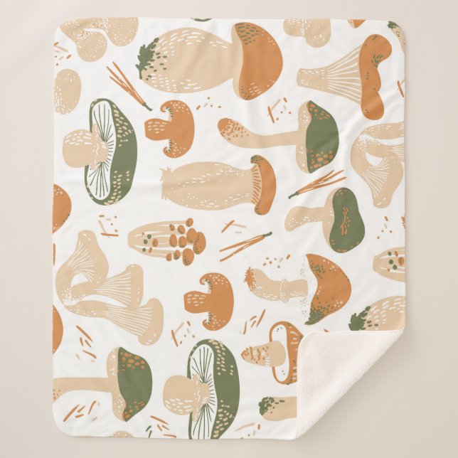 Couverture Sherpa Champignons comestibles Linocut Motif Vintage (Devant)