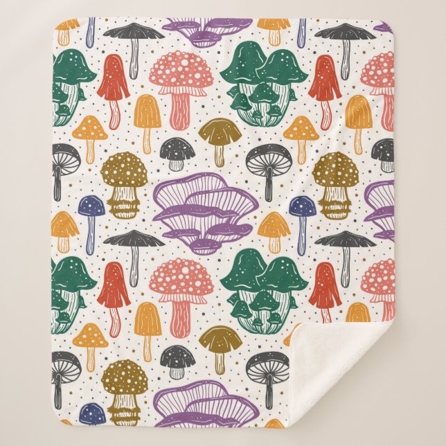 Couverture Sherpa Champignons forestiers. Motif, texture, sac (Devant)