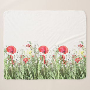 Couverture Sherpa Champs de pavot fleurs Soleil Nature fleurs Coeur
