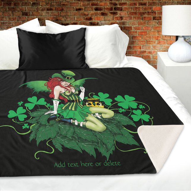 Couverture Sherpa Chance Trèfle Vert Fée Rouge Cheveux Shamrock (Créateur téléchargé)