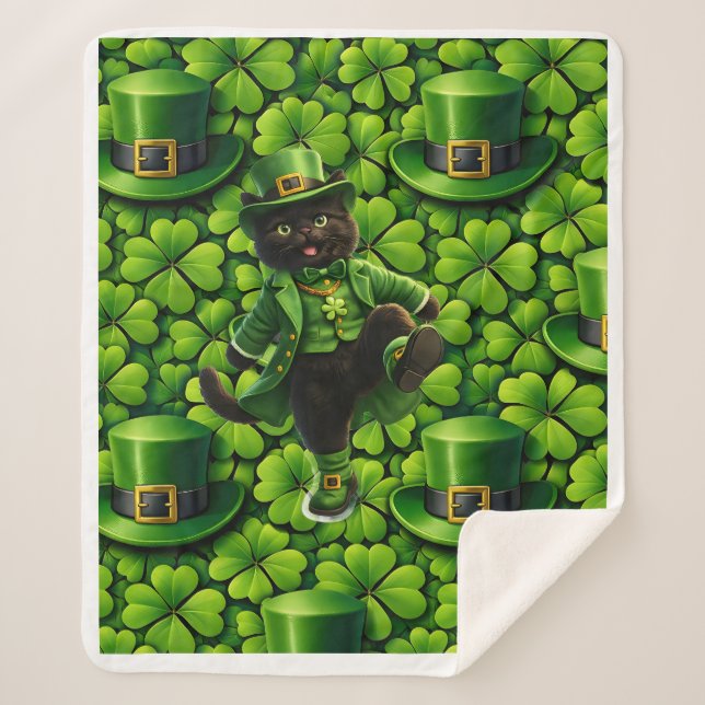 Couverture Sherpa Chanceux lutin chat noir Saint-Patrick Pat (Devant)