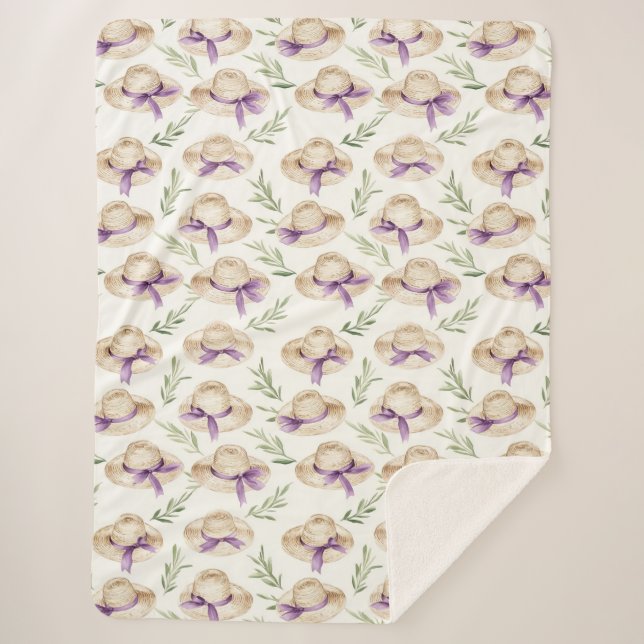 Couverture Sherpa Chapeaux Crème Rubans Violets Anniversaire (Devant)