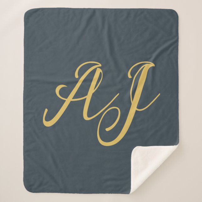Couverture Sherpa Charbon Couleur Or Monogramme Initial Professionne (Devant)
