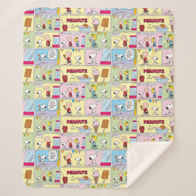 Couverture Sherpa Charlie Brown, Snoopy & Sally | Crème glacée (Devant)