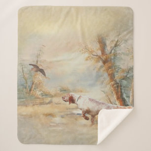 Couverture Sherpa Chasse à la bécasse avec setter anglais en forêt, 