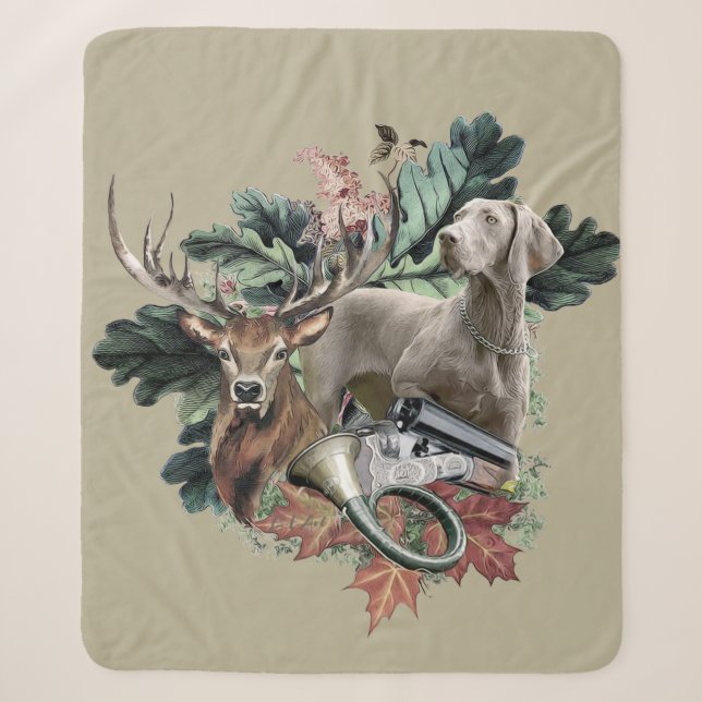Couverture Sherpa Chasser avec un Weimaraner, "Grey Ghost"    (Devant)
