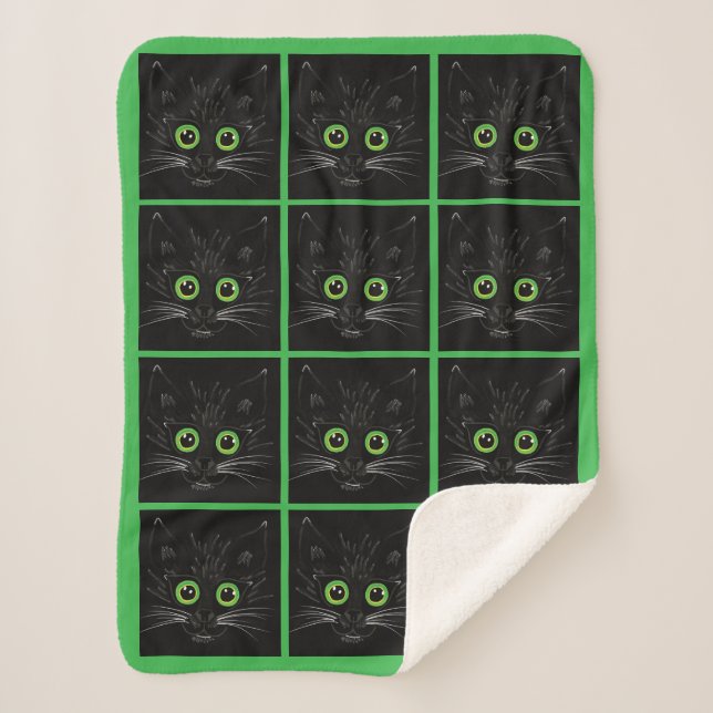 Couverture Sherpa Chat à l'oeil vert souriant (Devant)
