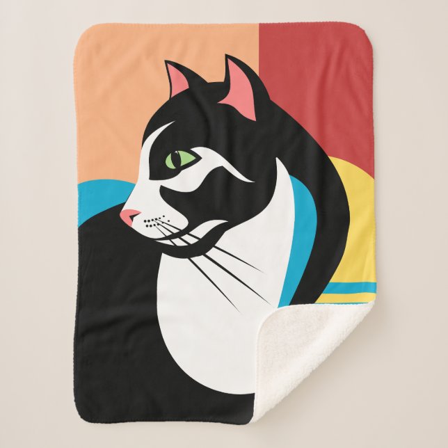 Couverture Sherpa Chat abstrait noir et blanc (Devant)
