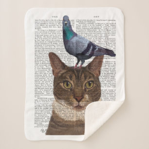 Couverture Sherpa Chat avec pigeon sur tête