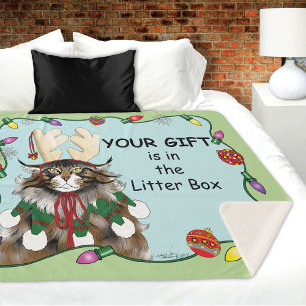 Couverture Sherpa Chat cadeau de Noël Green Funny