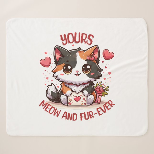 Couverture Sherpa Chat calico adorable pour la Saint-Valentin  (Devant (Horizontal))