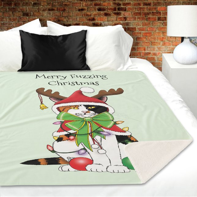 Couverture Sherpa Chat Calico de Noël amusant (Créateur téléchargé)