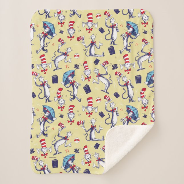 Couverture Sherpa Chat dans le Chapeau | Motif Jaune (Devant)