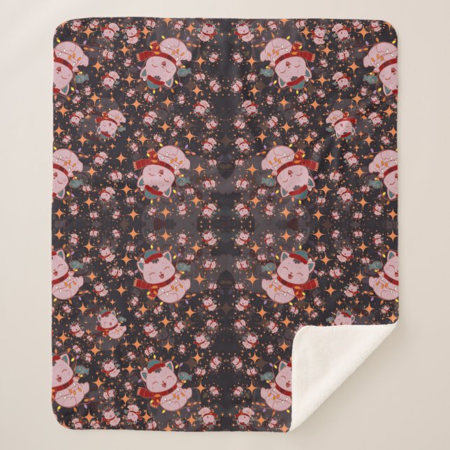 Couverture Sherpa Chat de Noël avec chapeau de Père Noël (Devant)