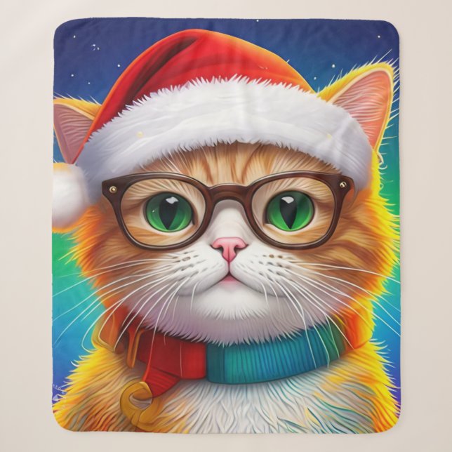 Couverture Sherpa Chat de Noël mignon Santa Claus-68265 (Devant)