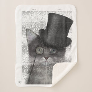 Couverture Sherpa Chat gris avec chapeau supérieur