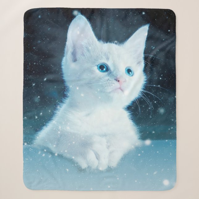 Couverture Sherpa Chat kitty neige art animal nature (Devant)