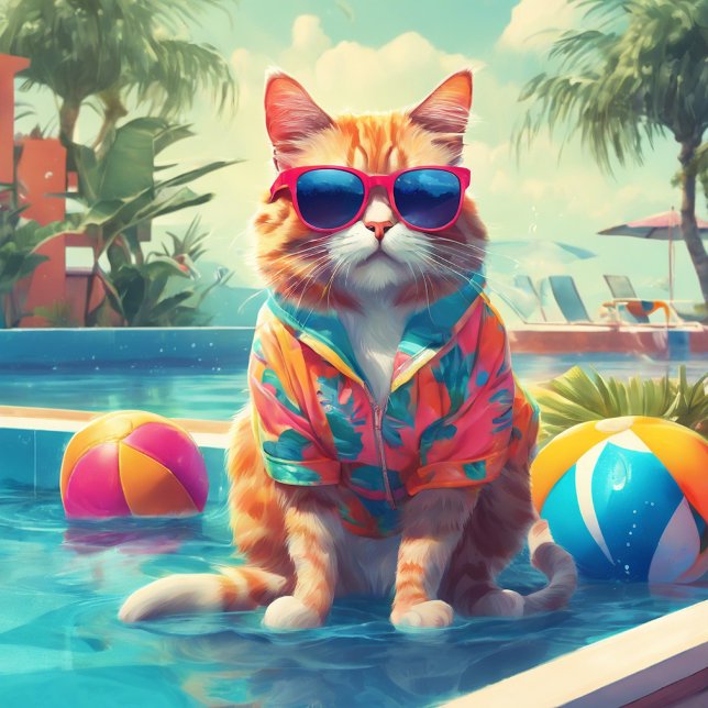 Couverture Sherpa Chat mignon avec lunettes de soleil en vacances (Créateur téléchargé)