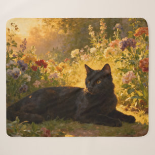 Couverture Sherpa Chat noir dans les fleurs I