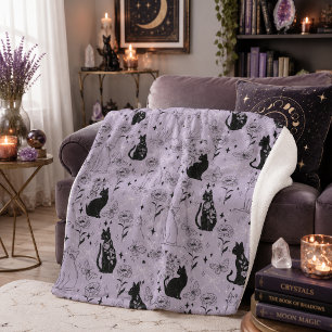 Couverture Sherpa Chat noir mystique et motif papillon   Sorcellerie