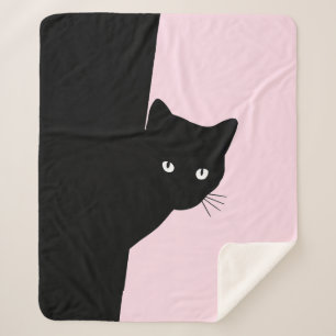 Couverture Sherpa Chat noir rusé rose