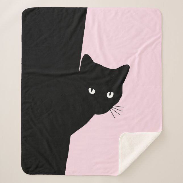 Couverture Sherpa Chat noir rusé rose (Devant)