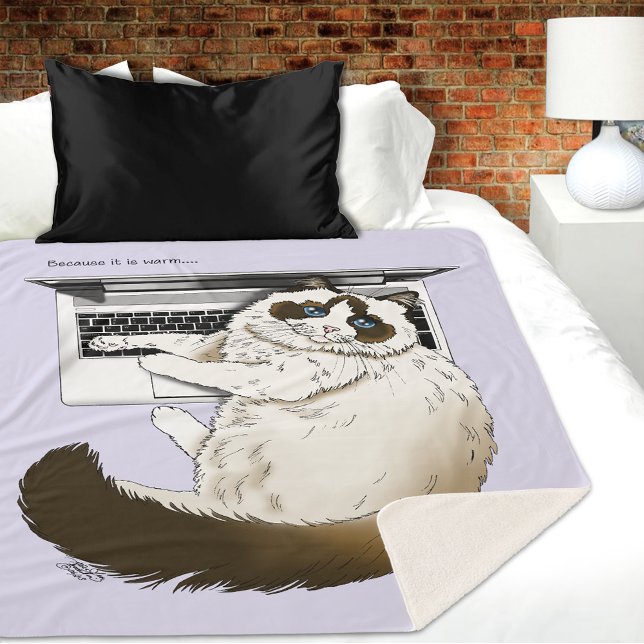 Couverture Sherpa Chat Ragdoll Fluffy Ordinateur Portable Lavande Dr (Créateur téléchargé)