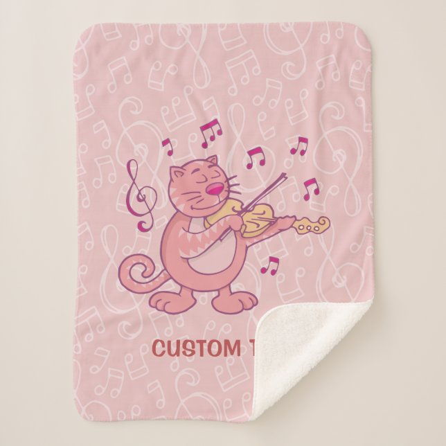 Couverture Sherpa Chat rose avec Violon (Devant)