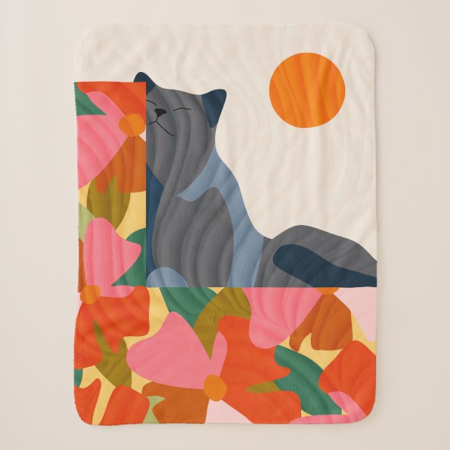 Couverture Sherpa Chat Sunny Garden (Devant)