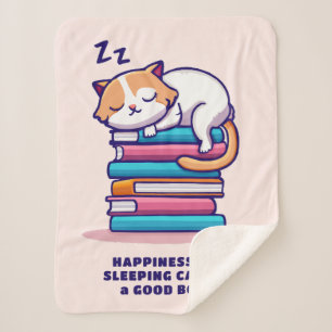 Couverture Sherpa Chat sur une pile de livres Cute Personnalisé Litt