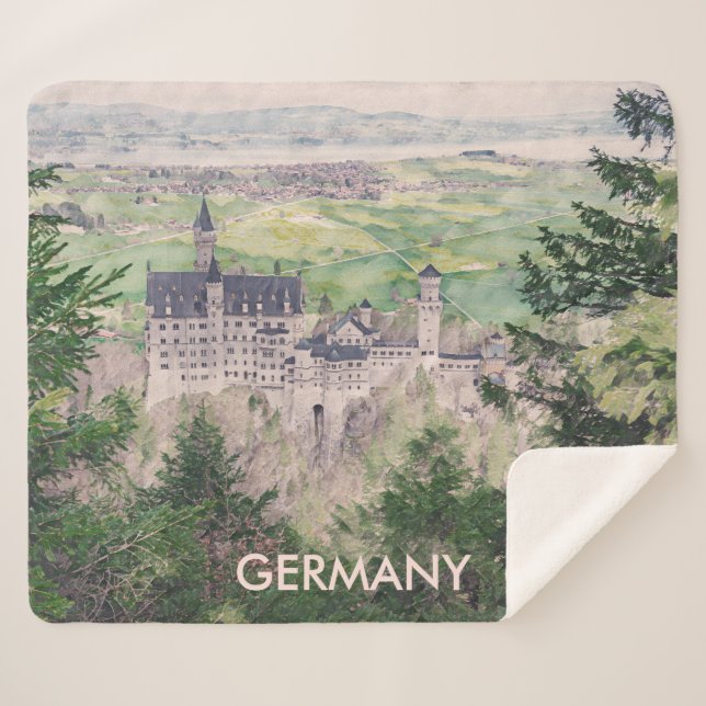 Couverture Sherpa Château Retro Neuschwanstein en Allemagne (Devant (Horizontal))
