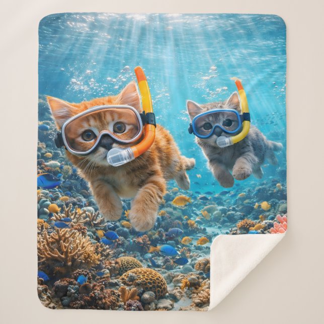 Couverture Sherpa Chatons faisant de la plongée en apnée dans une la (Devant)