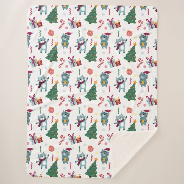 Couverture Sherpa Chats À Noël Motif Whimsical (Devant)