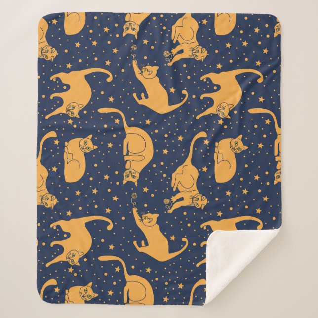 Couverture Sherpa Chats amusants, étoiles, motif spatial. (Devant)