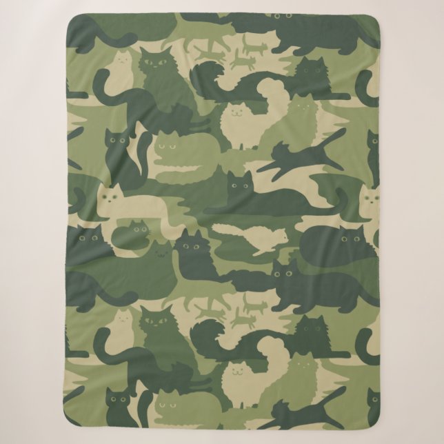 Couverture Sherpa Chats Camouflage Vert Motif Cool Kitty Chats Camo (Devant)