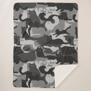 Couverture Sherpa Chats Camouflés Gris Motif Chats Kitty Gris Camo