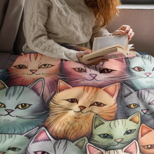 Couverture Sherpa Chats colorés Doodle lunatique (Cute, colorful and comfy, this super soft sherpa blanket is purr-fect for cuddling up with a book!)