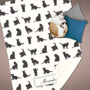 Couverture Sherpa Chats en Silhouette noire Motif avec prénom