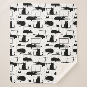 Couverture Sherpa Chats noirs assis sur des ordinateurs portables Mo
