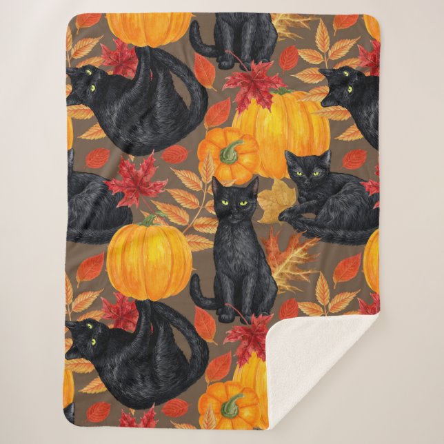 Couverture Sherpa Chats noirs et citrouilles 2 (Devant)