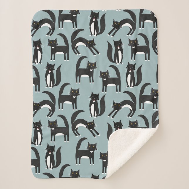 Couverture Sherpa Chats Tuxedo noirs et blancs (Devant)