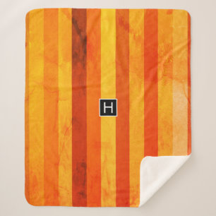 Couverture Sherpa Chaud Patiné Orange Rouge rayures Monogramme
