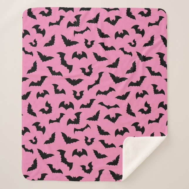 Couverture Sherpa Chauve-souris rose pastel motif halloween (Devant)