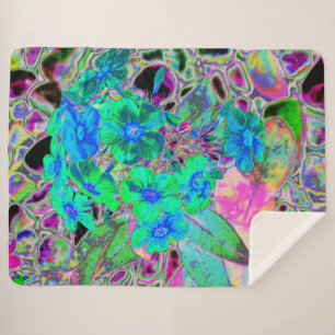 Couverture Sherpa Chaux psychédélique Trippy Lime Vert et Bleu Fleur