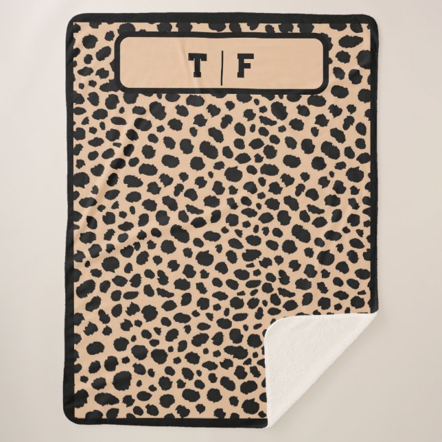 Couverture Sherpa Cheetah Skin Imprimer Monogramme initial | (Devant)