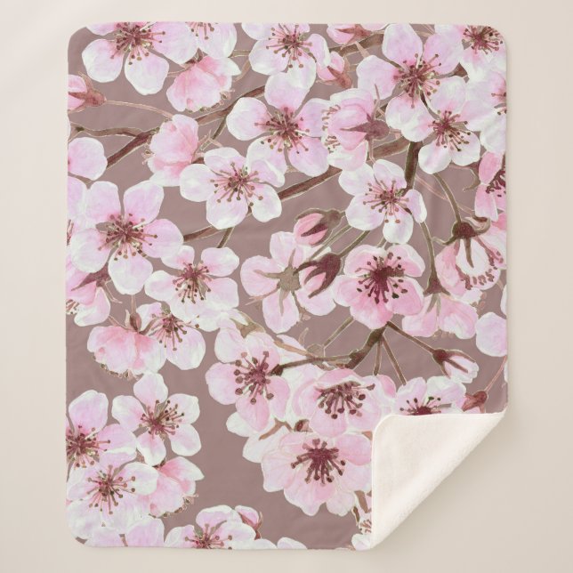 Couverture Sherpa Cherry Blossom Branches Motif aquarelle (Devant)